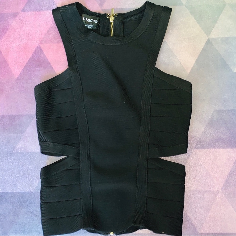 💝 BEBE BANDAGE BLACK CUT OUT ZIPPER SHIRT
